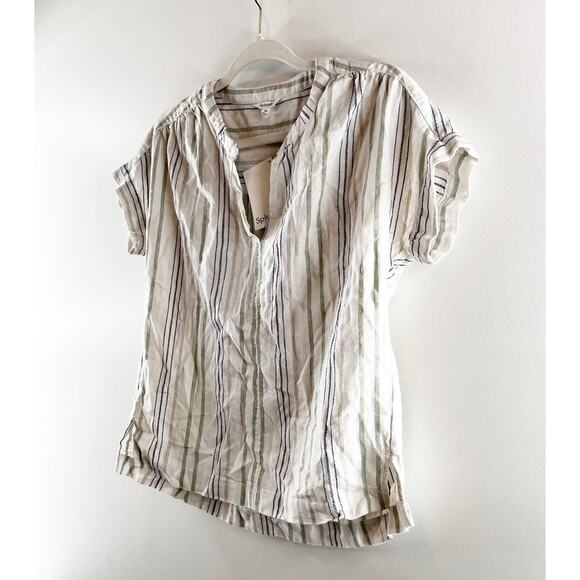 Splendid Short Sleeve Linen Blend Striped Basic Tee Shirt Top Blouse Tan XS - Picture 6 of 7